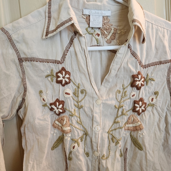Cotton embroidered western button down shirt ¾ sleeves medium 🍄 feature🌻 - Picture 9 of 9